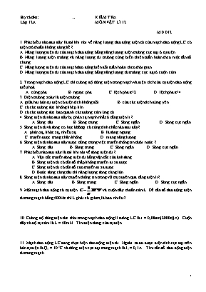 Đề kiểm tra môn Vật lý Lớp 12 - Mã đề 012